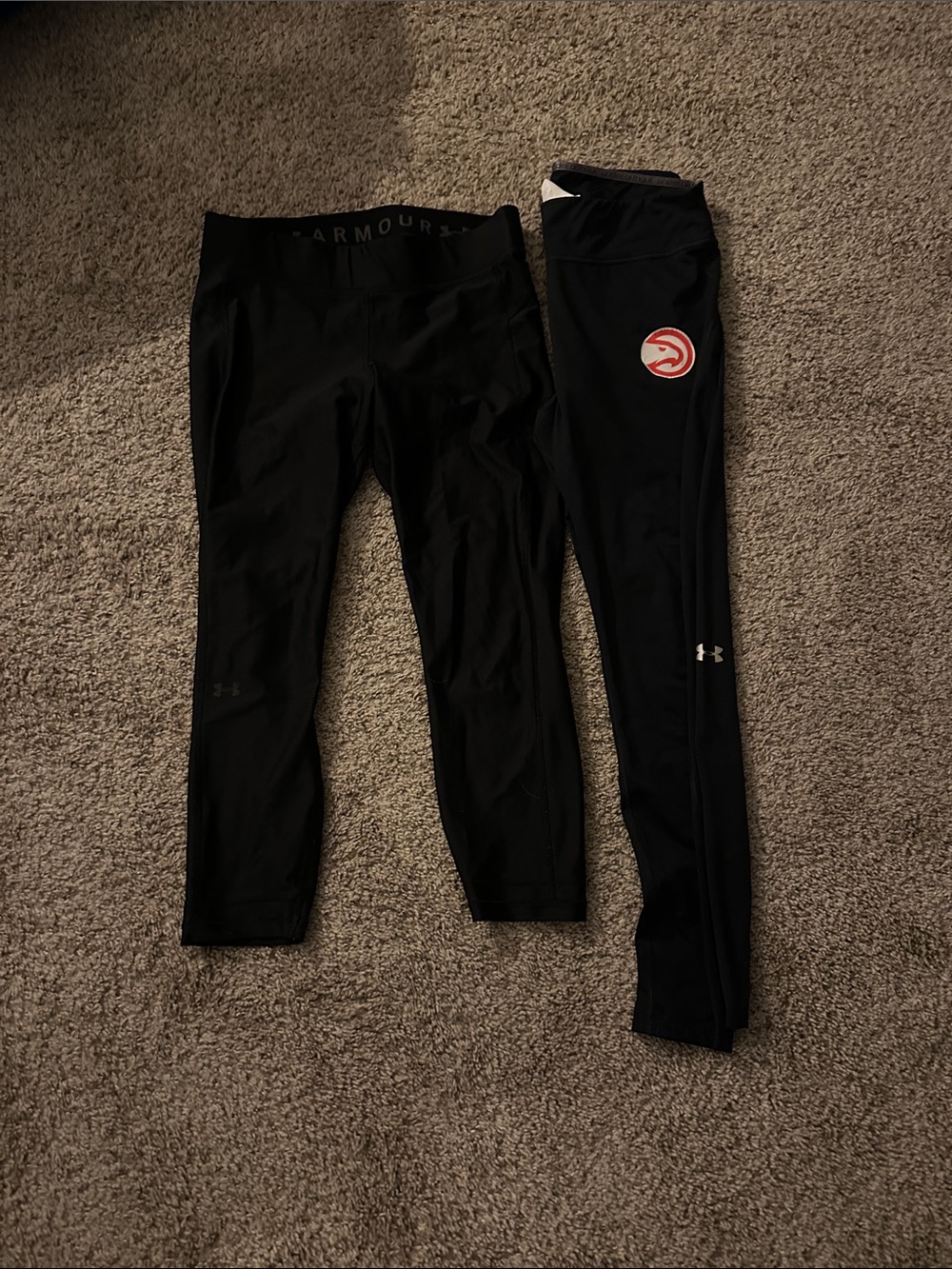 Under Armour Black Compression Leggings with Red Team Patch and Cropped Black.